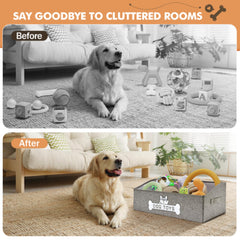 Mutiearo dog toy basket with handle keeps toys organized and portable.