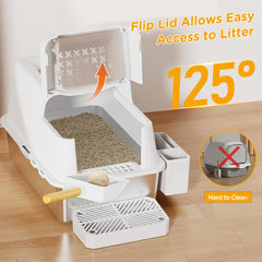 Mutrelenx flip-lid scoop access demonstrates quick waste removal without full lid lift.