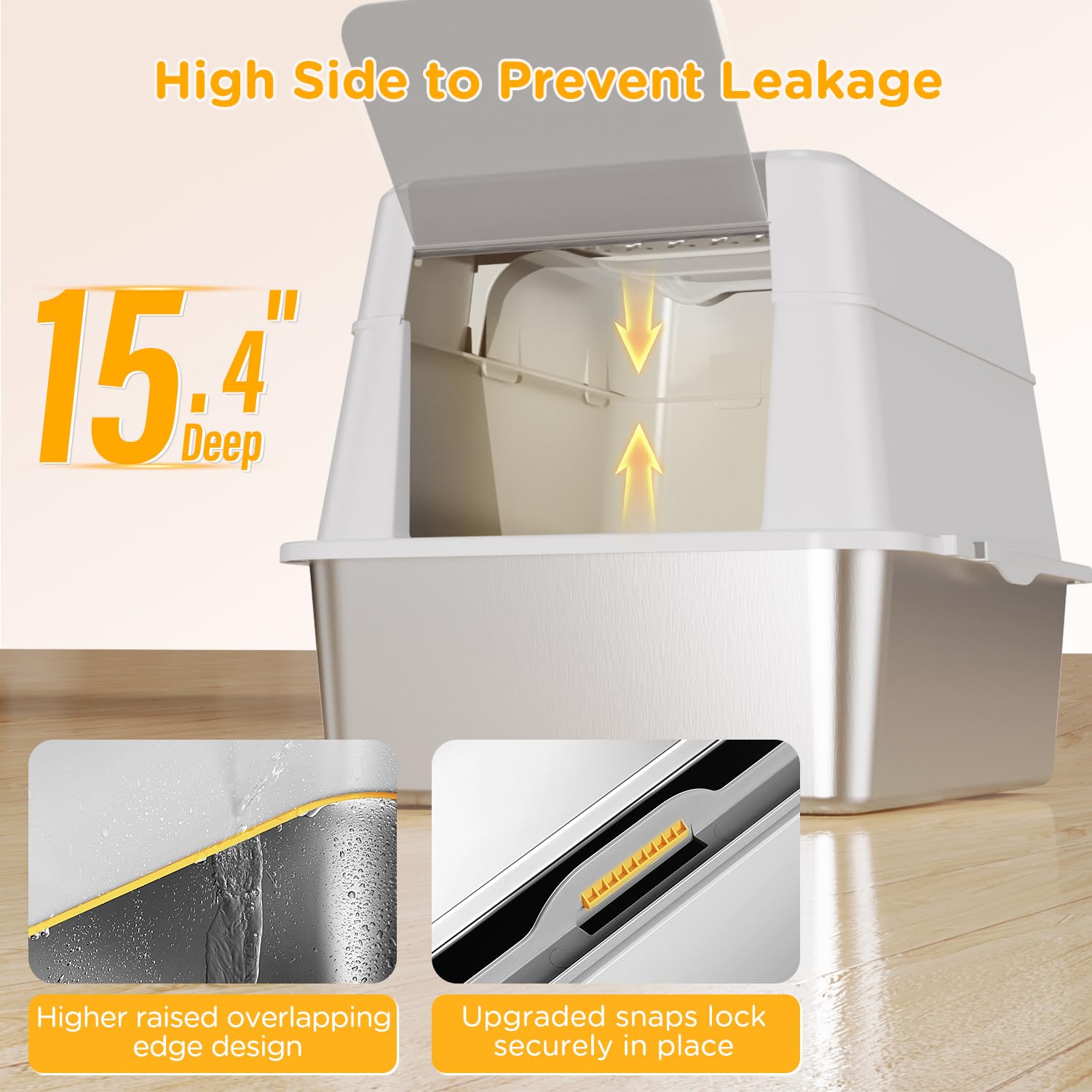 Mutrelenx XL cat litter box side profile highlights tall walls reducing litter scatter.