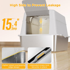 Mutrelenx XL cat litter box side profile highlights tall walls reducing litter scatter.