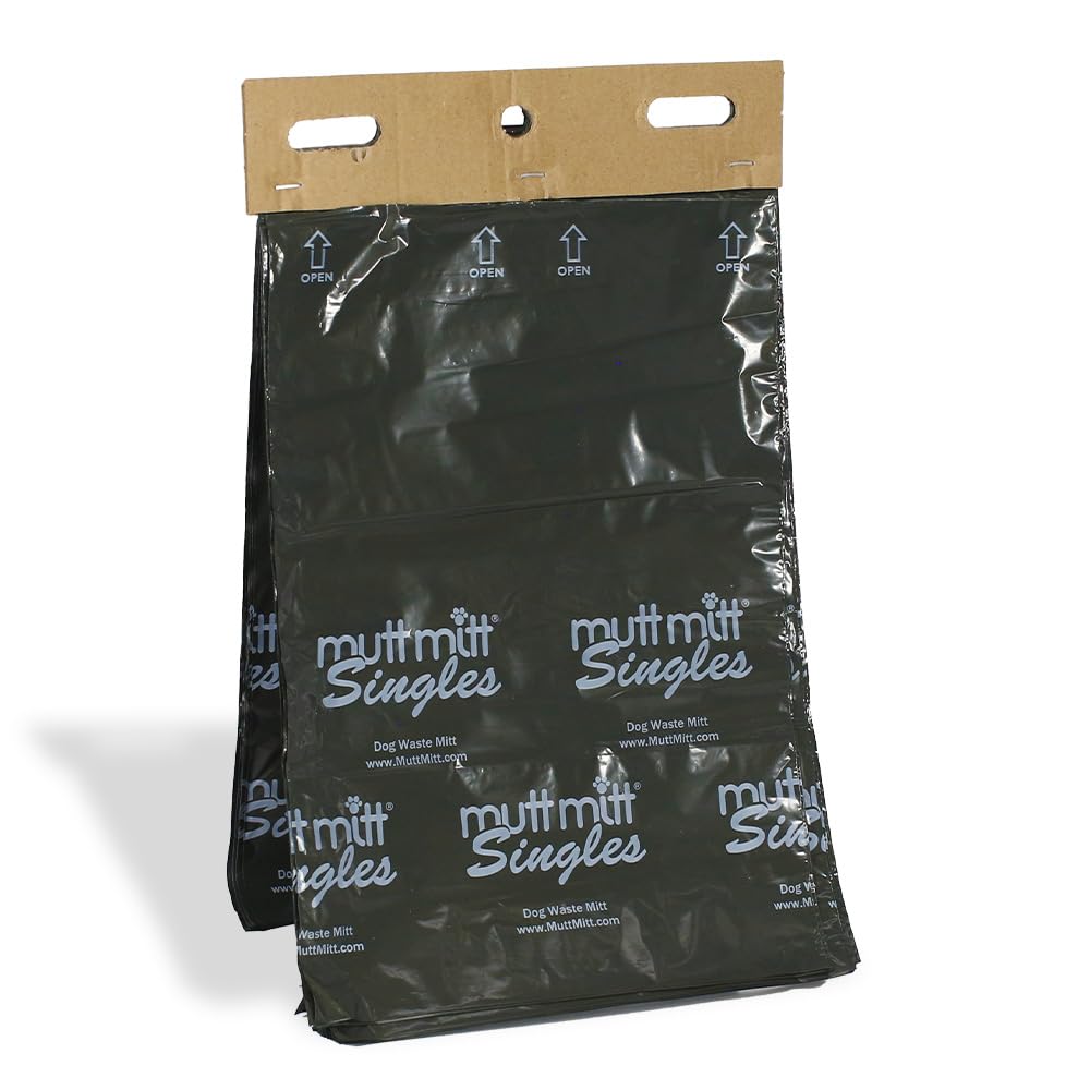 Mutt Mitt Singles bottom gusset bag shown for safer, mess-free pickup