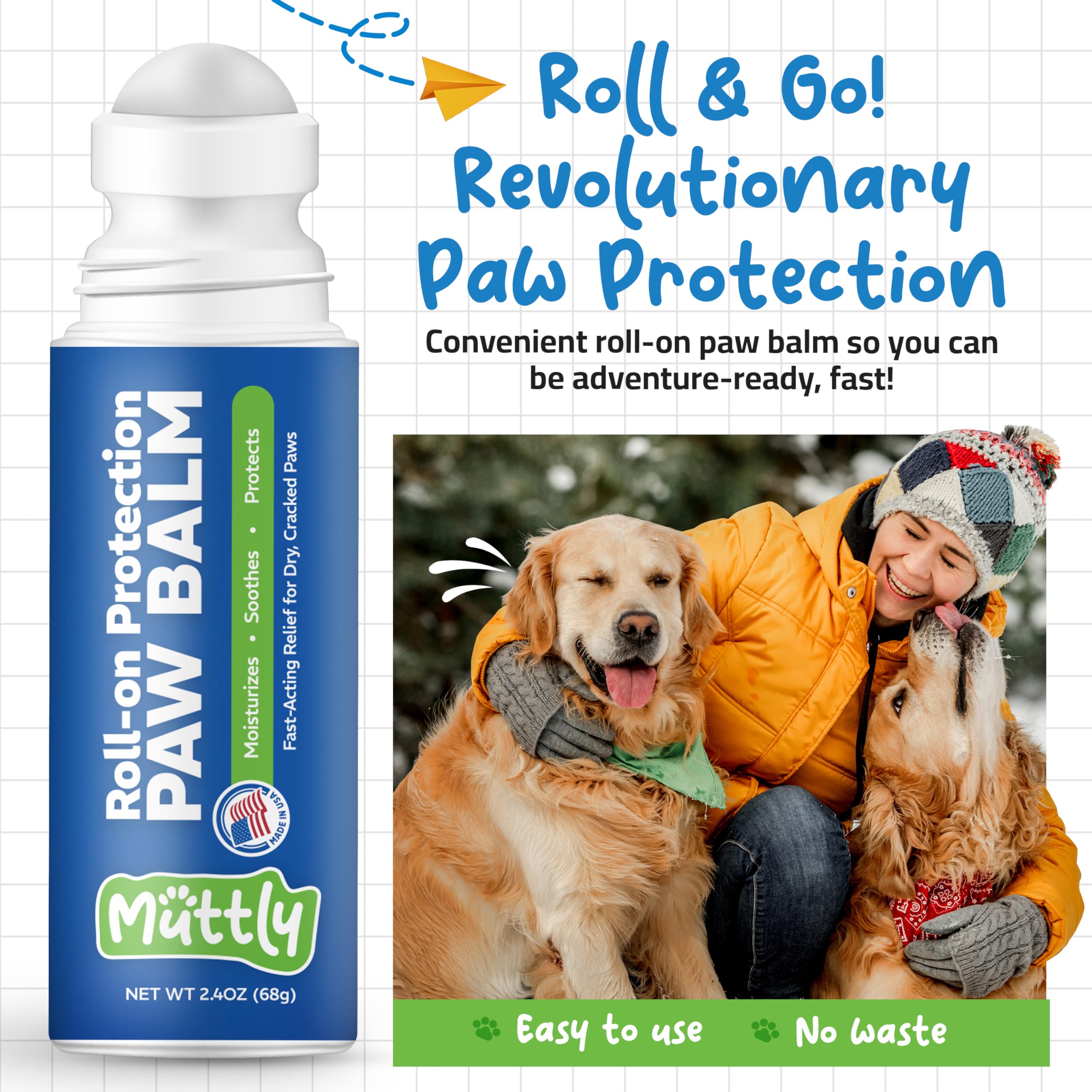 Muttly Paw Balm in snowy winter setting provides protection