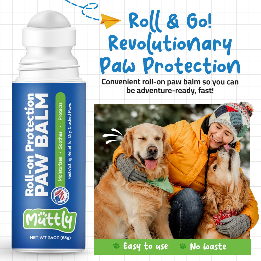 Muttly Paw Balm in snowy winter setting provides protection