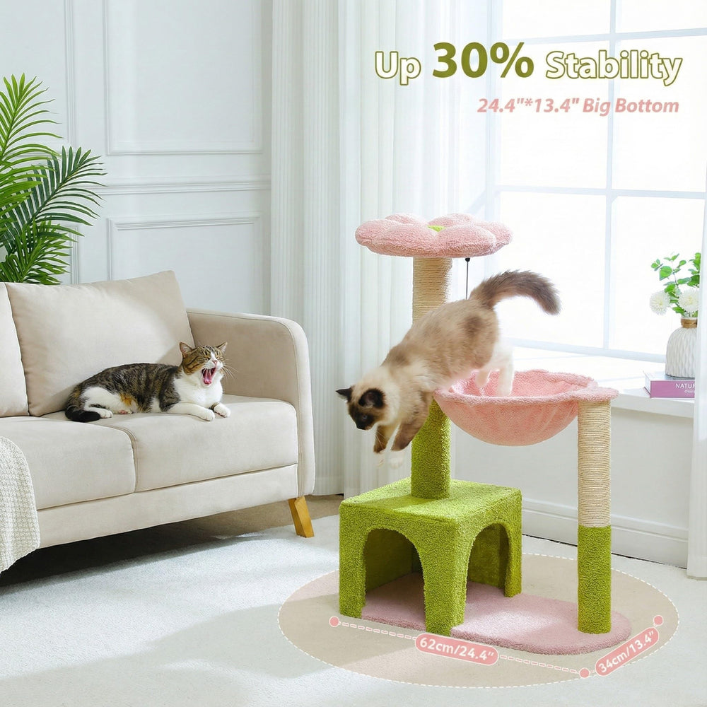 MUTTROS Flower Cat Tree hammock provides a cozy resting spot after play