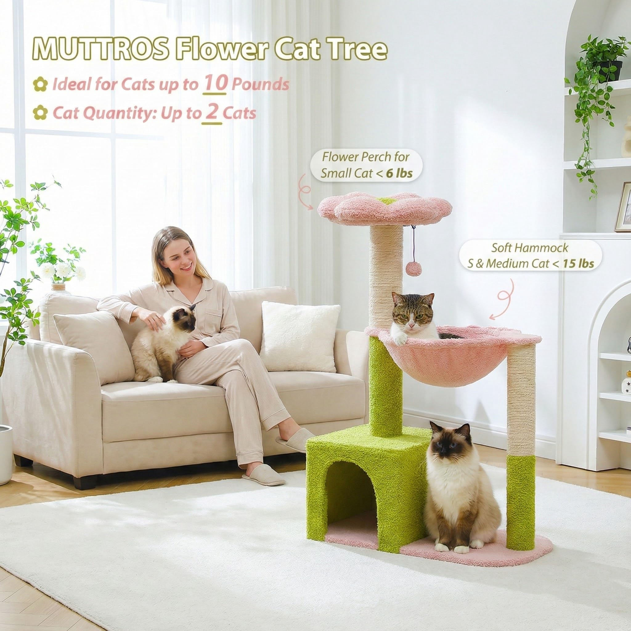 MUTTROS Flower Cat Tree large metal frame offers strong support and stability