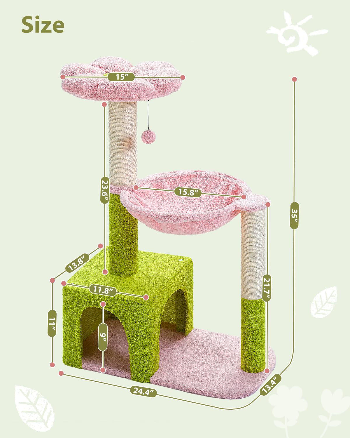 MUTTROS Flower Cat Tree pink carpet is easy to clean between uses