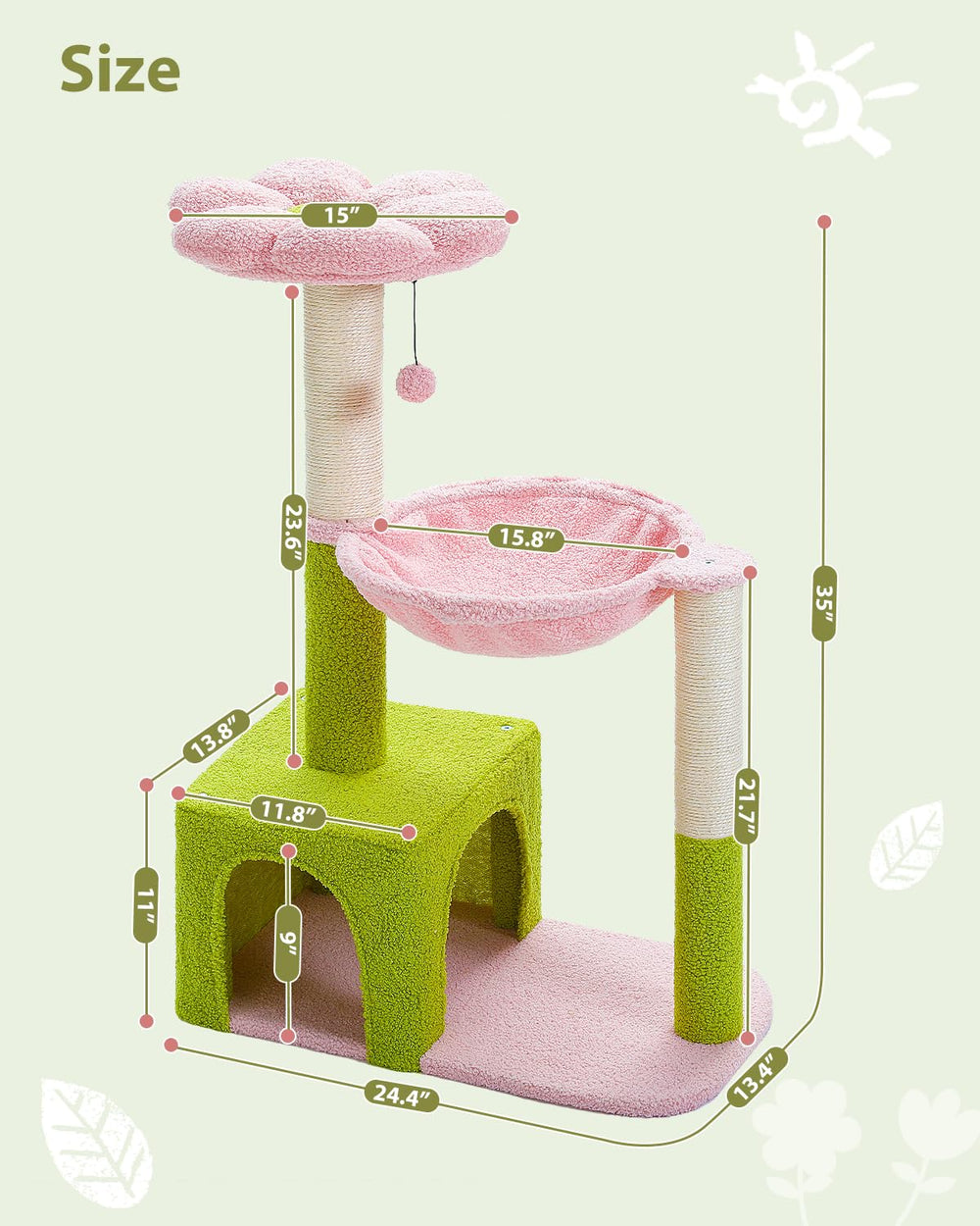 MUTTROS Flower Cat Tree pink carpet is easy to clean between uses