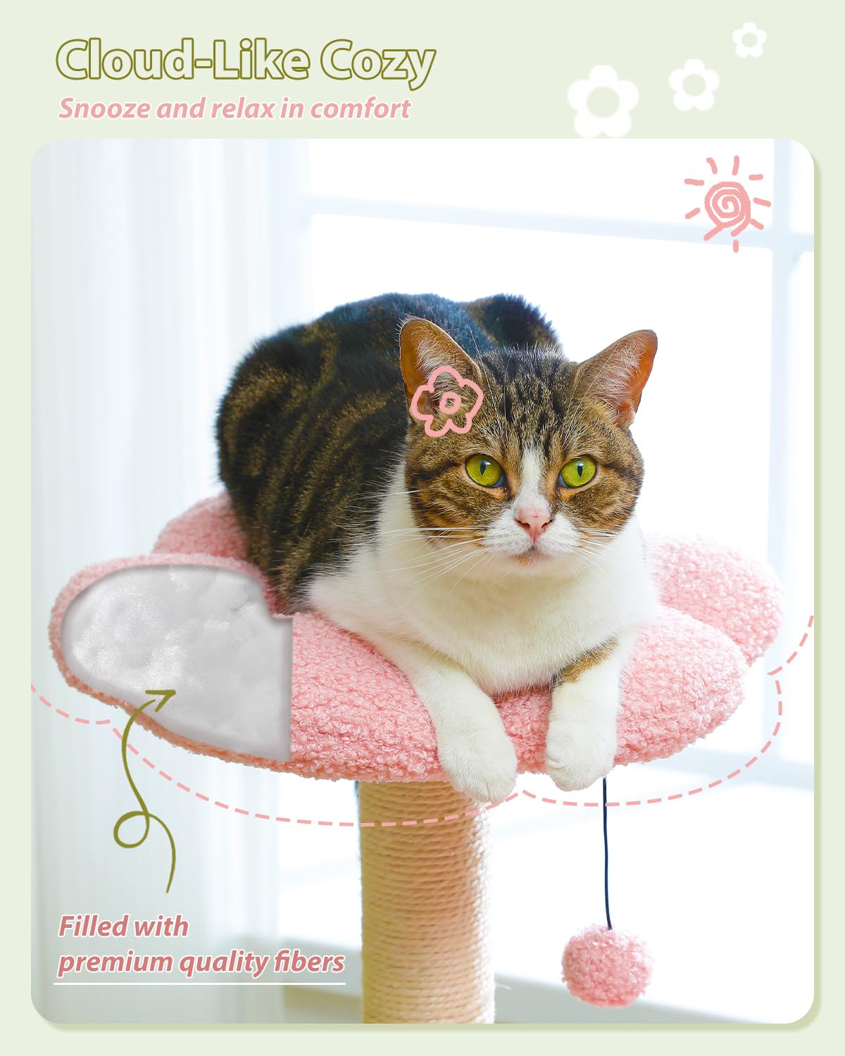 MUTTROS Flower Cat Tree sisal posts offer durable claw care surfaces