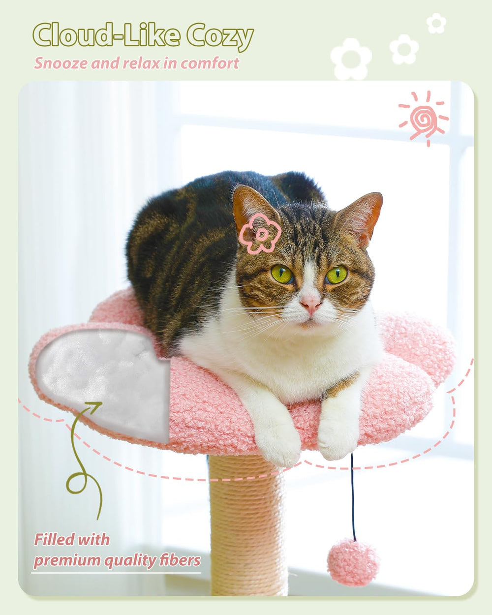 MUTTROS Flower Cat Tree sisal posts offer durable claw care surfaces