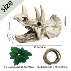 MUYG Bearded Dragon resin Triceratops skull hide-in-tank in terrarium setting
