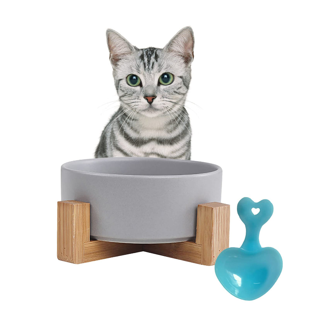 MUYG ceramic dog cat bowl with wood stand anti-tip stability for meals