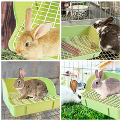 MUUG Corner Bunny Litter Box with Grate highlights tidy setup and waste separation.