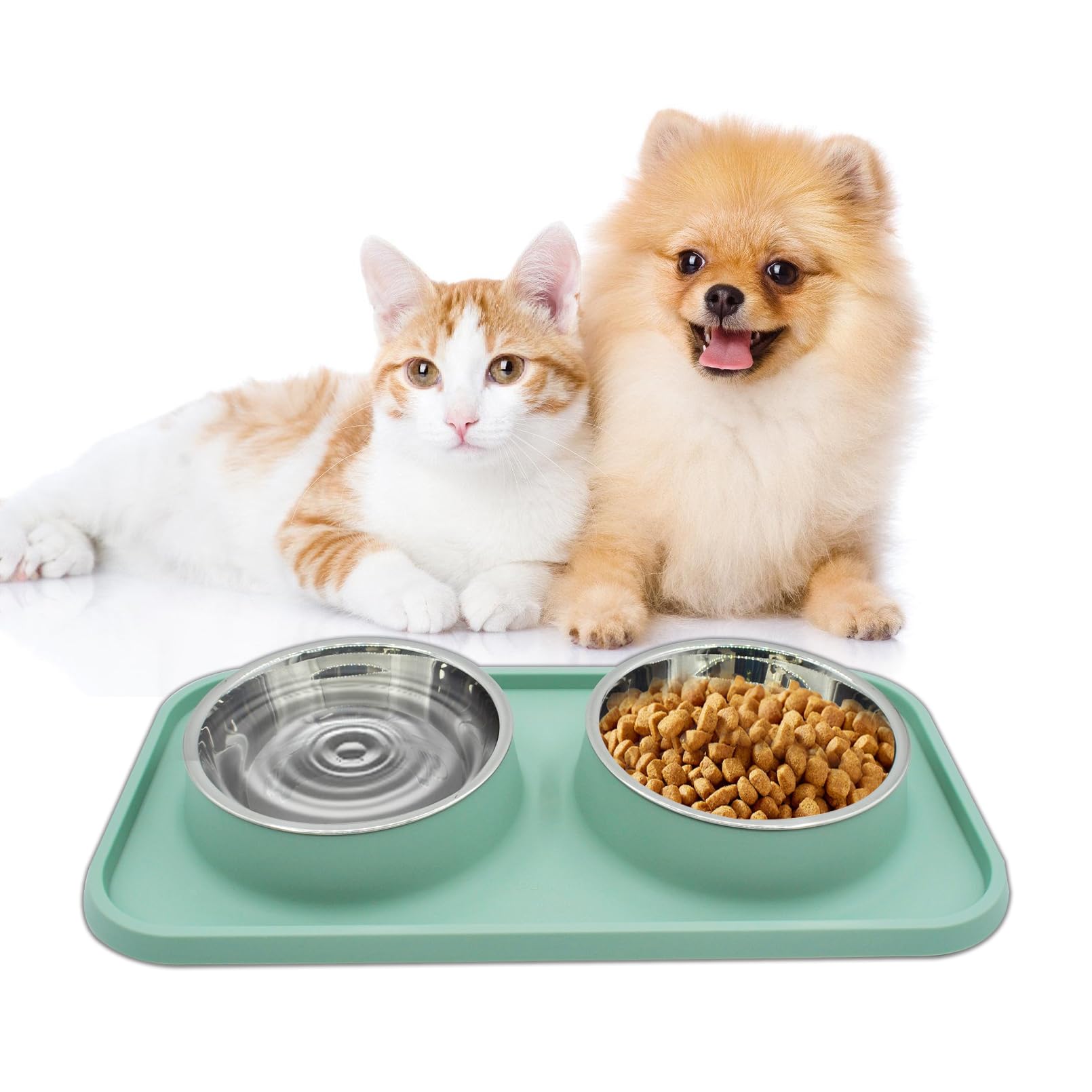 MUYG double dog bowls stainless steel bowls keep feeding tidy and easy to sanitize