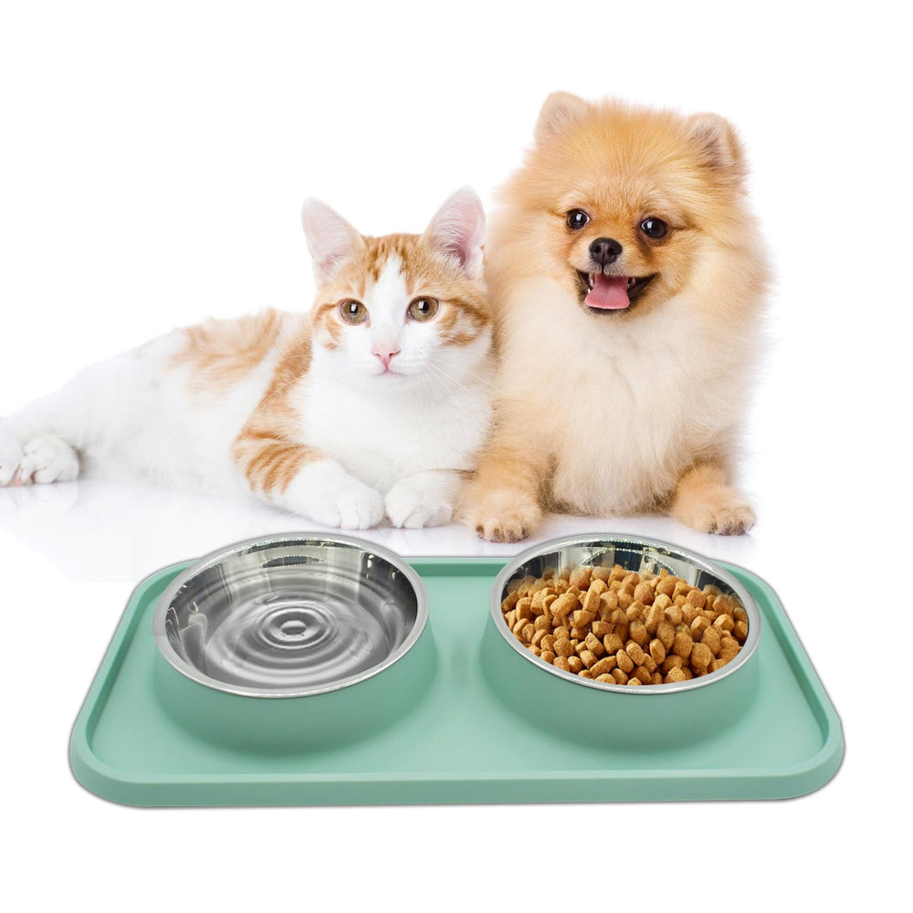MUYG double dog bowls stainless steel bowls keep feeding tidy and easy to sanitize