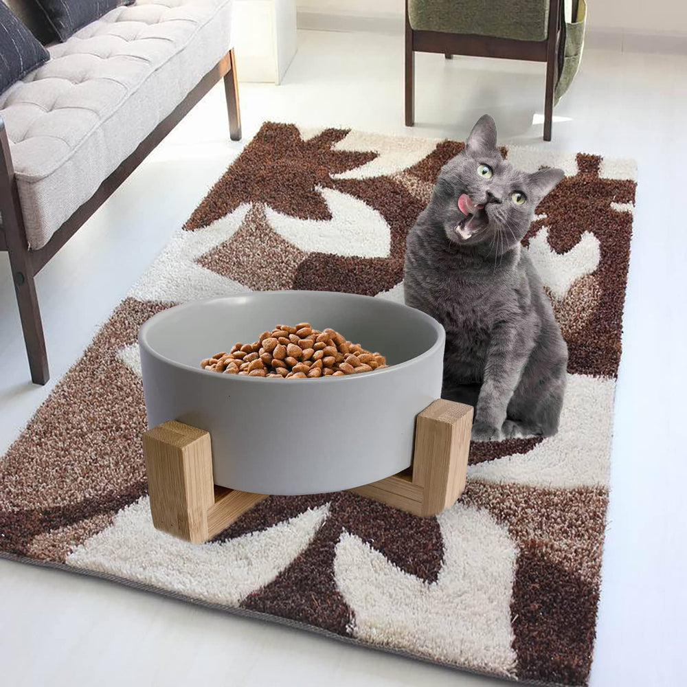 MUYG elevated ceramic bowl on wood stand supports knee-friendly eating
