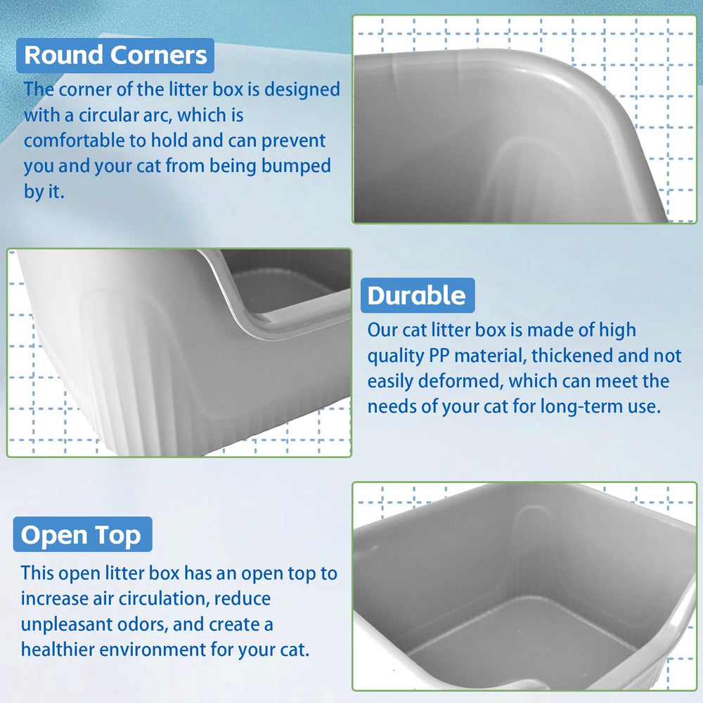 MUYG large cat litter box low entry gray easy cleaning demonstration emphasizes simple maintenance.