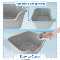 MUYG large cat litter box low entry gray entrance close-up shows kitten-friendly doorway.