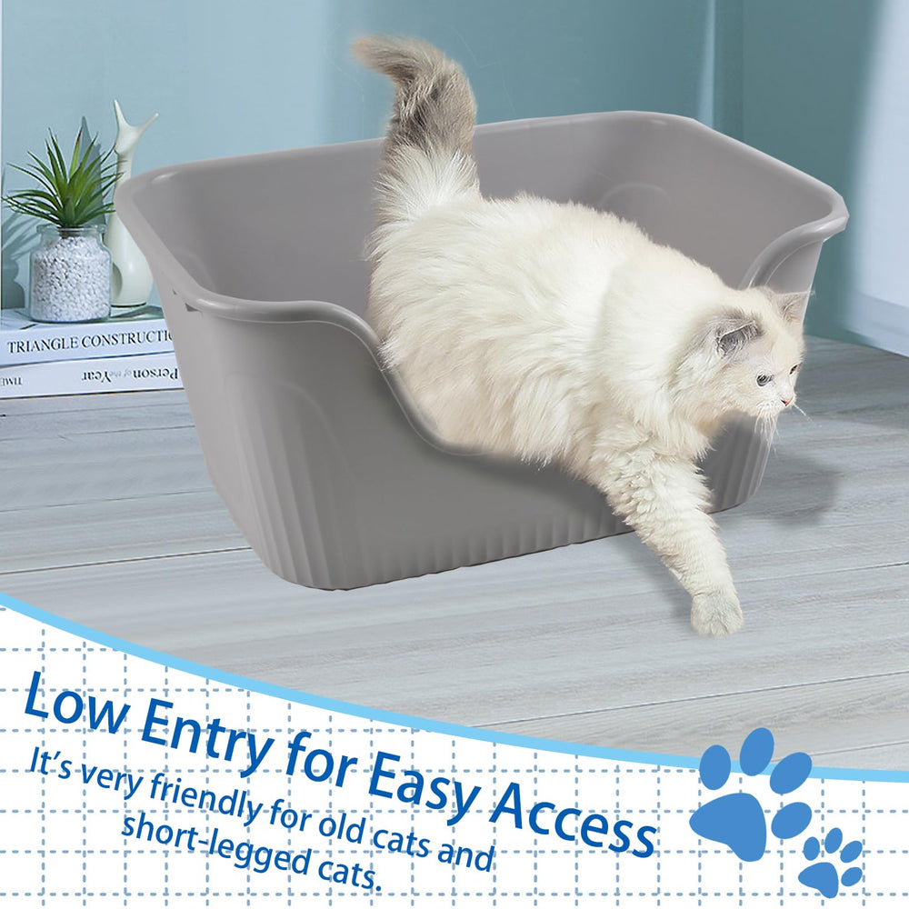 MUYG large cat litter box low entry gray high-sides illustrate durable PP construction.