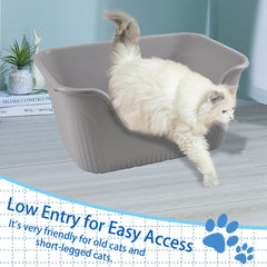 MUYG large cat litter box low entry gray high-sides illustrate durable PP construction.