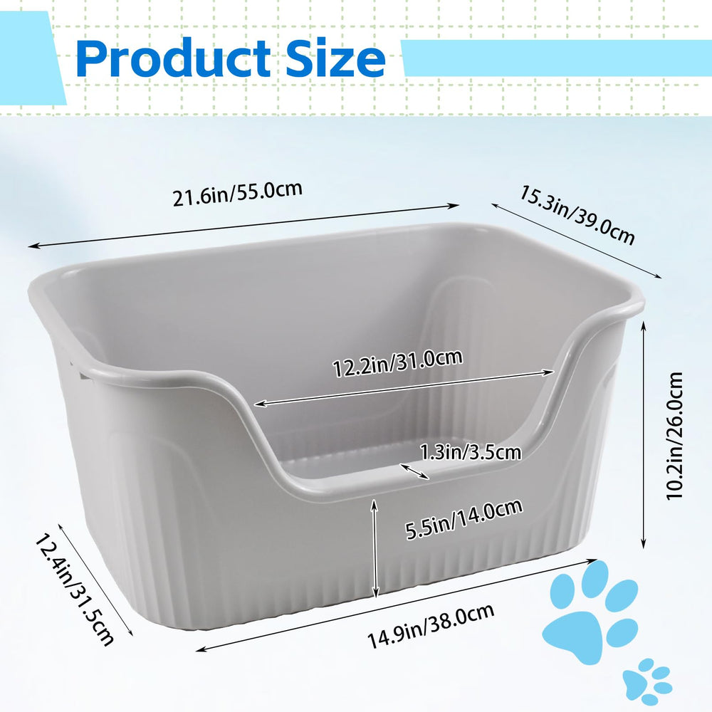 MUYG large cat litter box low entry gray side panel shows high sides reduce litter scatter.