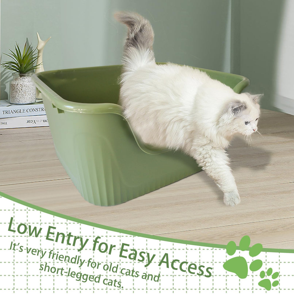 MUYG large cat litter box side view highlights high sides to reduce splashes and mess