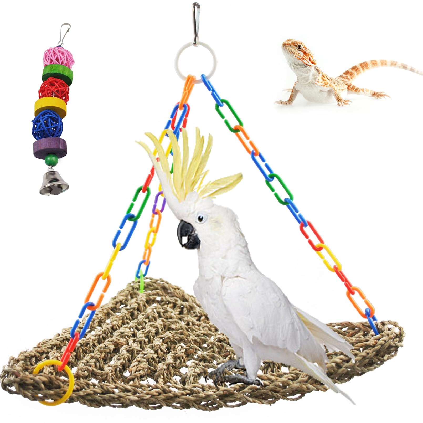 MUYG large seagrass mat bird hammock in natural weave for comfy resting and play