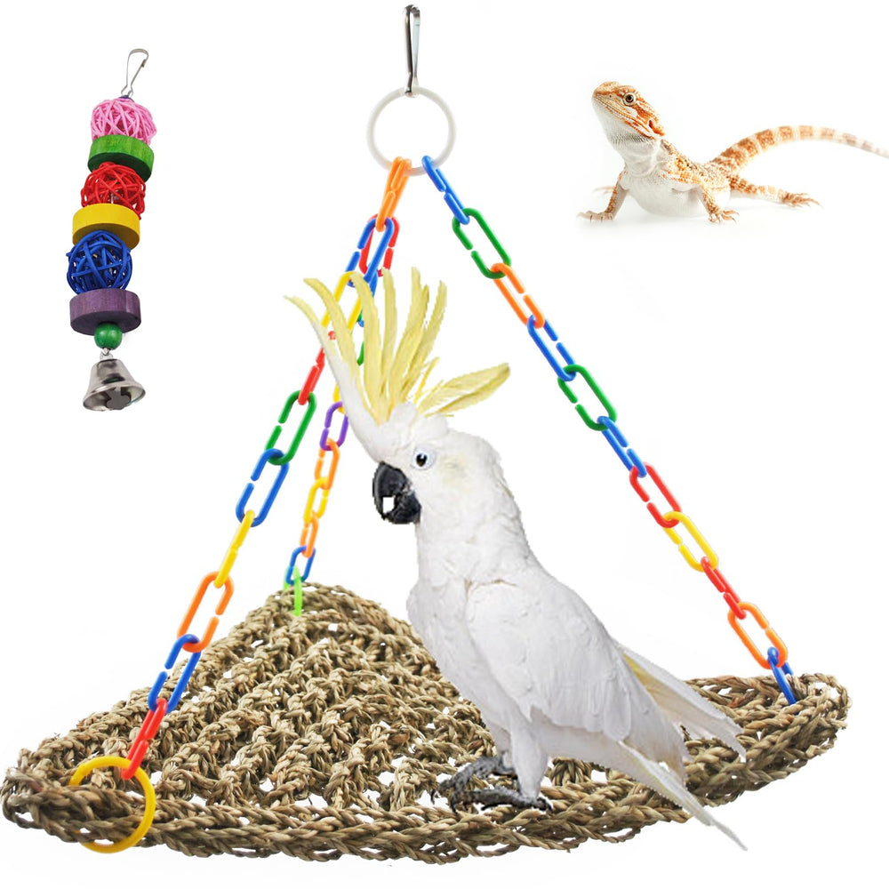 MUYG large seagrass mat bird hammock in natural weave for comfy resting and play