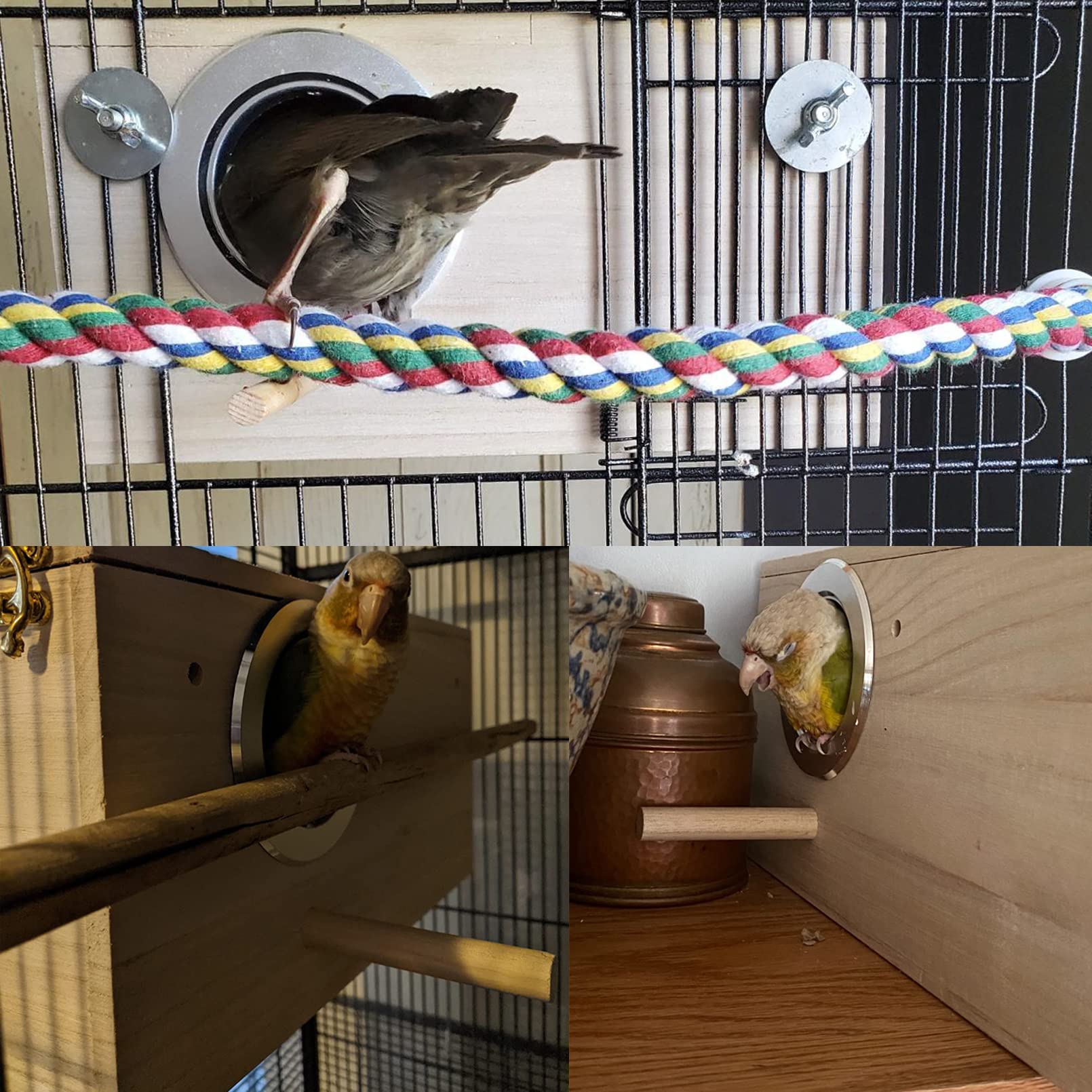 MUYG lovebird nesting box interior reveals natural wood grain and sturdy structure.