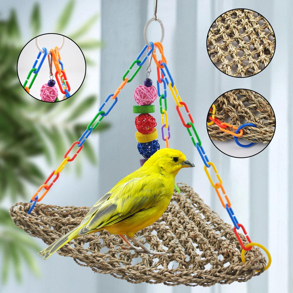 MUYG natural woven seagrass hammock adds space-saving decor and enrichment