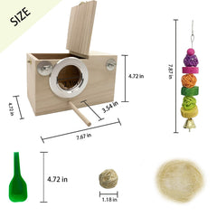 MUYG parakeet breeding box hinged-cover closeup highlights easy cleaning access.