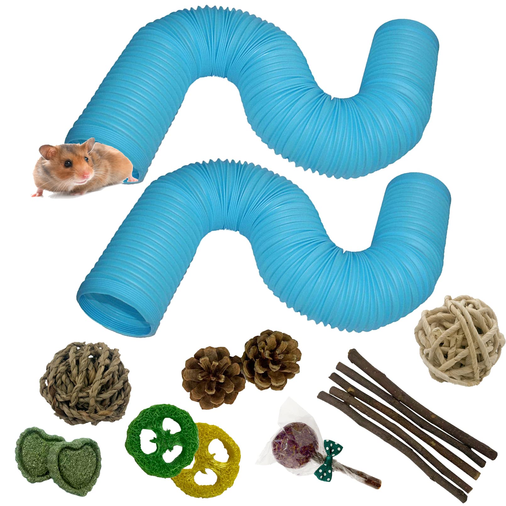 MUYG plastic hamster tunnel blue folded close-up showing compact design.