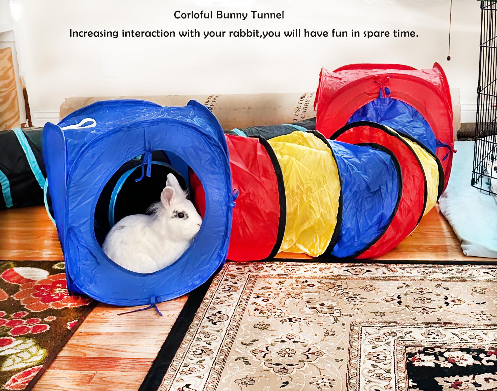 MUYG rabbit tunnel built-in peephole enables quick pet monitoring during play.