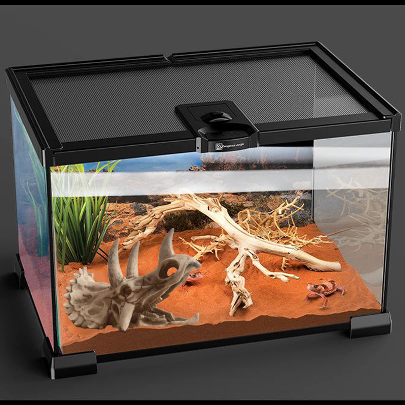 MUYG Terrarium hideout dino skull ornament integrated with vines for natural look