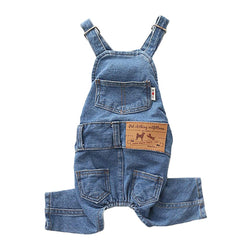 MuYaoPet dog denim jumpsuit blue front view for easy dressing and everyday wear
