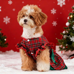 MuYaoPet plaid dress back view highlighting easy-on design and secure closure.