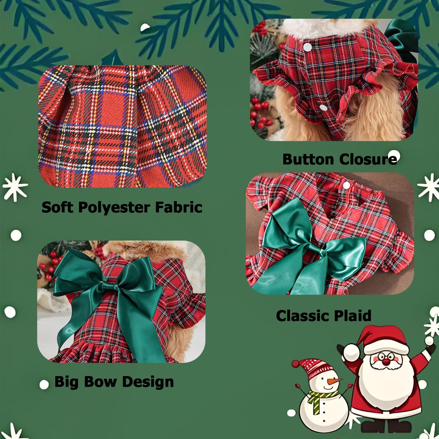 MuYaoPet bow-tie close-up showing festive detail and vibrant red-green plaid.