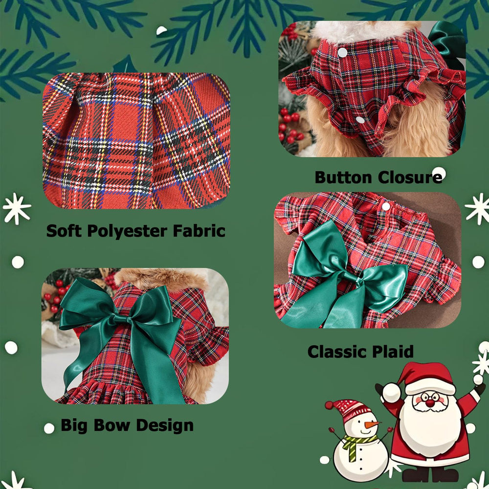 MuYaoPet bow-tie close-up showing festive detail and vibrant red-green plaid.
