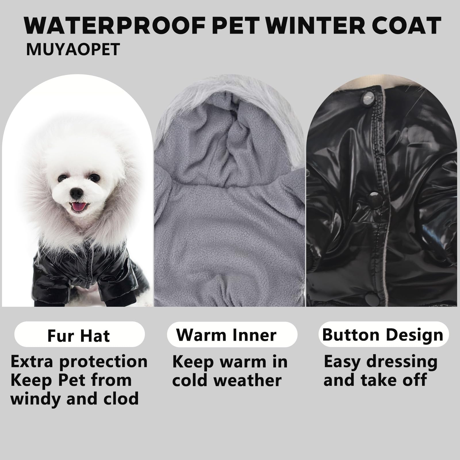 MuYaoPet water-resistant wind-resistant shell guards against wet weather.