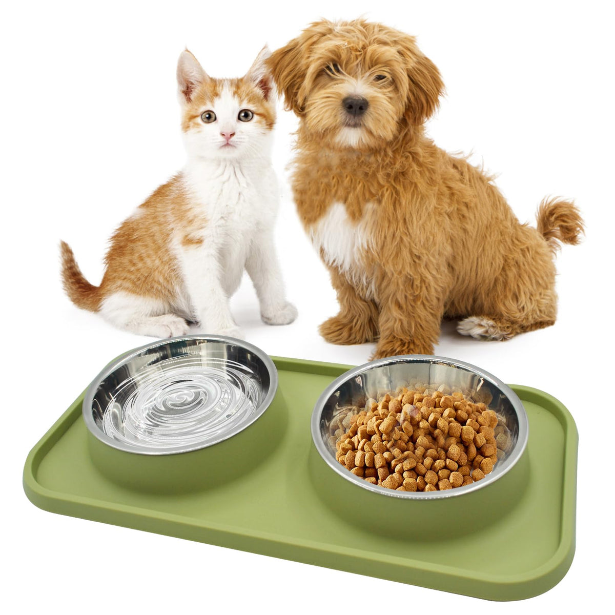 MUYG double dog bowls with stainless steel bowls and anti-slip base for mess-free feeding.