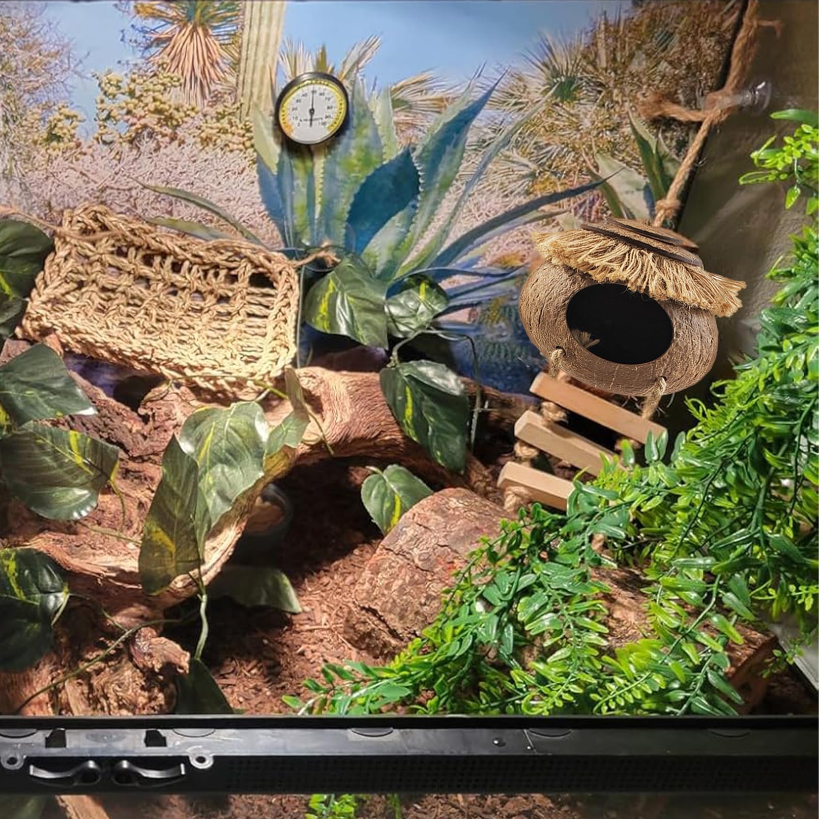 MUYG gecko tank large green leaves wrapped around vines for enrichment