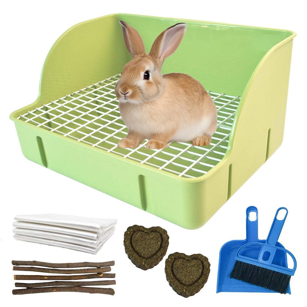 MUYG guinea pig litter box corner green front view shows compact, safe design for small pets