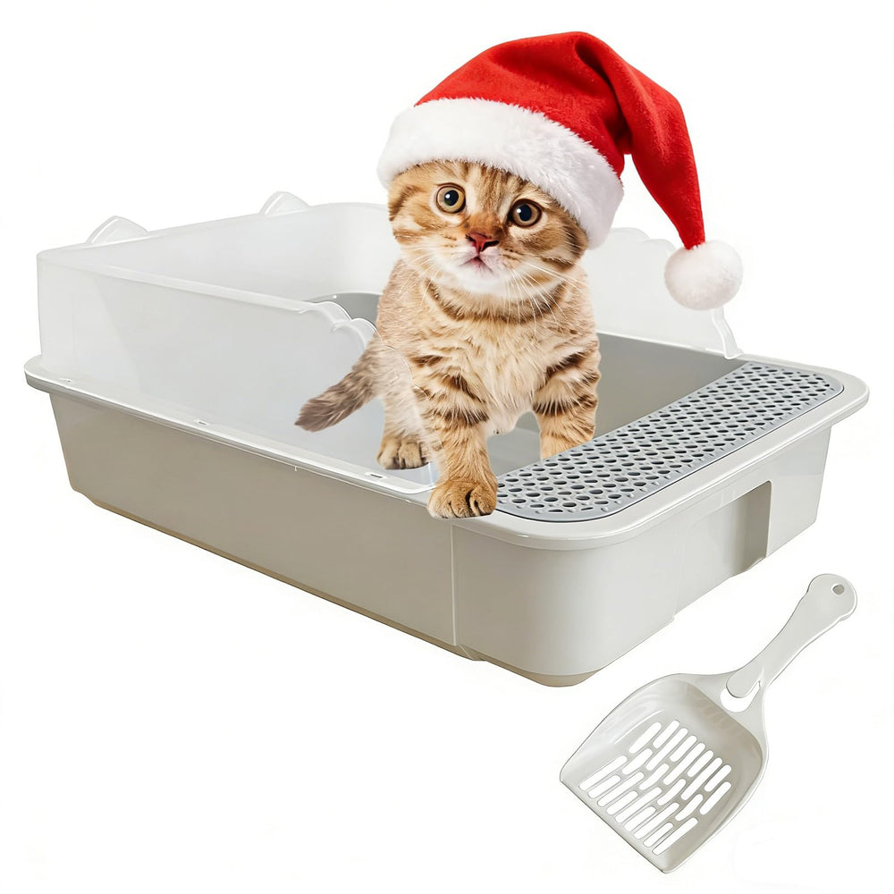 MUYG open small cat litter box with scoop, low-entry design for easy kitten access.