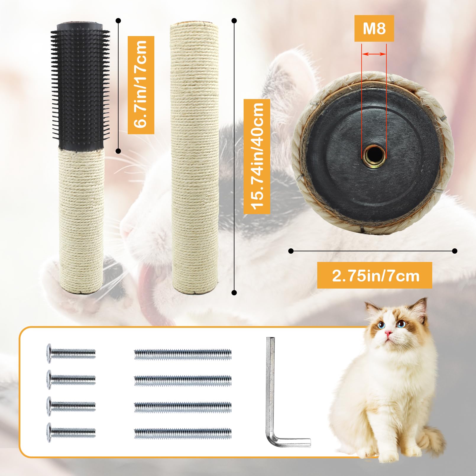 MUYG cat scratching post replacement with self-groomer brush supports self-grooming.