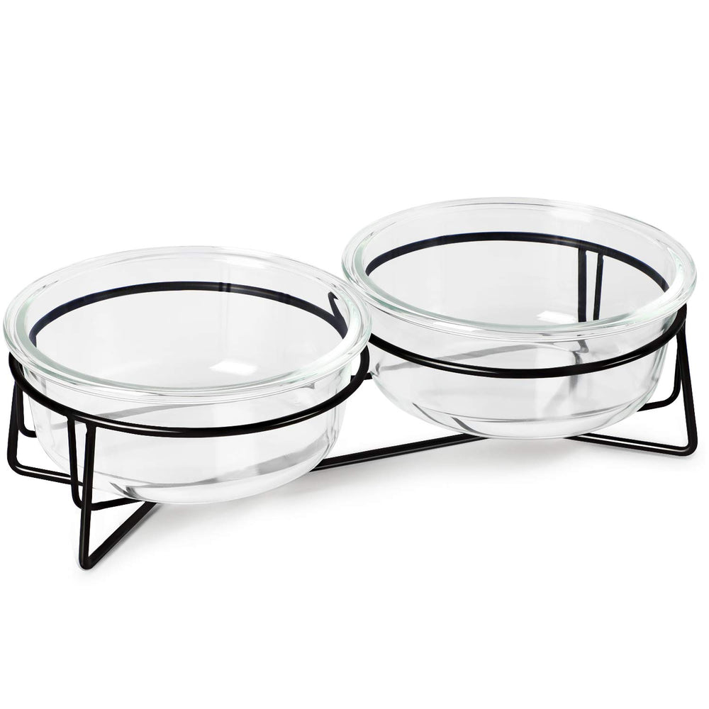 MUZITY double-glass-raised-bowls with stand for ergonomic feeding of cats and small dogs.