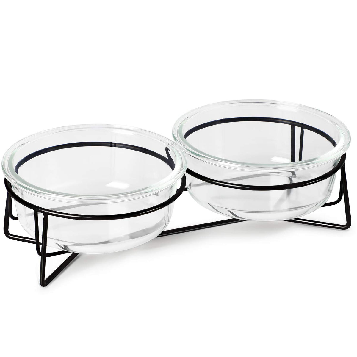 MUZITY double-glass-raised-bowls with stand for ergonomic feeding of cats and small dogs.