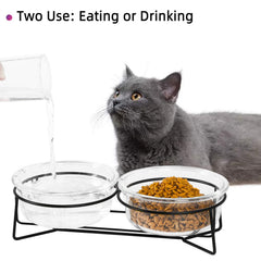 MUZITY glass 20-oz bowls elevated for easy cleaning and mess-free meals.