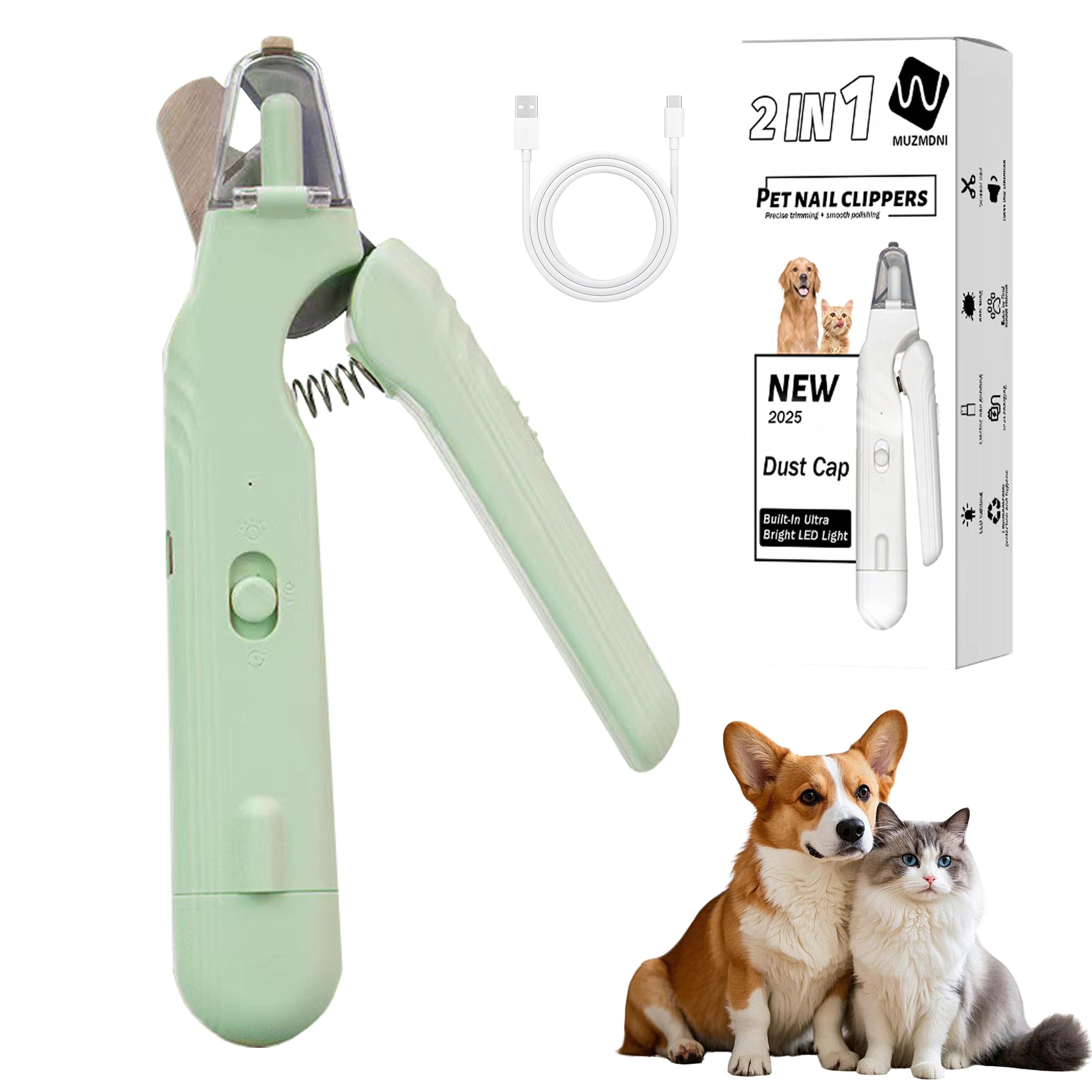 MUZMDNI 2-in-1 nail grinder-clippers for precise pet nail trimming.