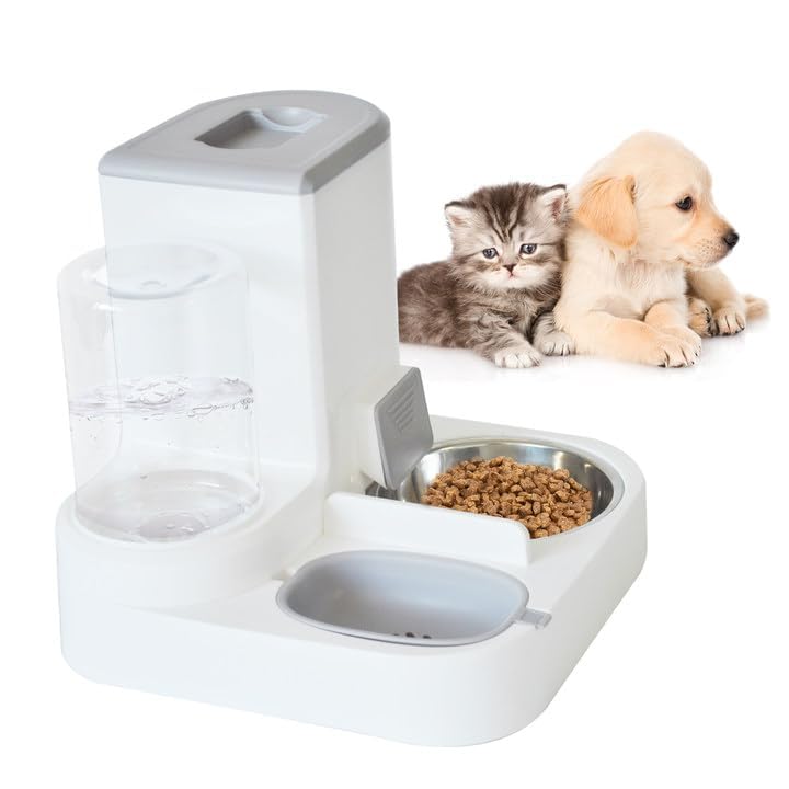 MUYG automatic cat food dispenser top view highlights space-saving 2-in-1 setup.