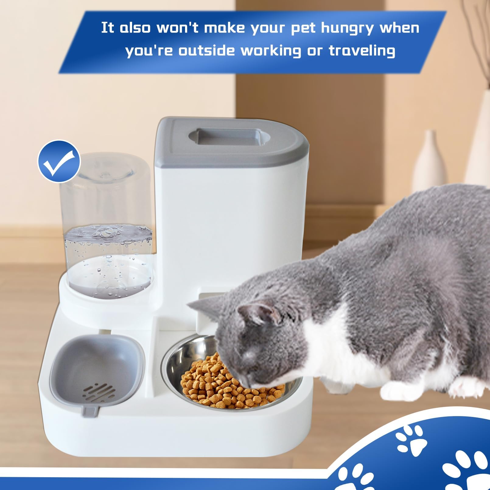 MUYG automatic cat water dispenser bottle and bowl image emphasizes dual-function hydration on the go.