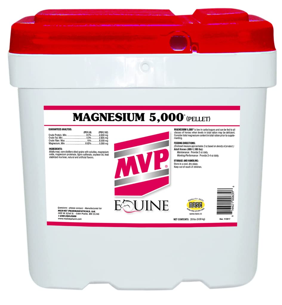 MVP Magnesium 5000 pellets in bag front for calming support during training